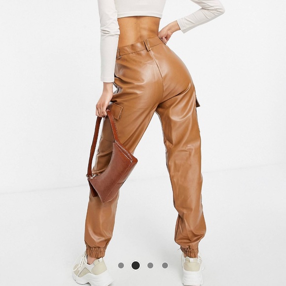 NEW Missguided Toffee Tall Faux leather Cargo Pants | BRAND NEW-NEVER WORN‼️ - Picture 3 of 12
